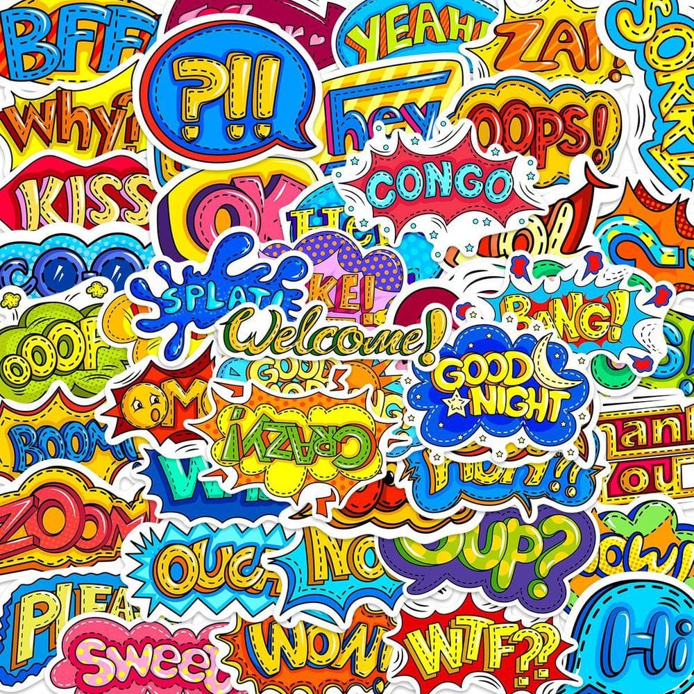 Adesivos Cartoon Word 50 unidades Colorful Comic Expression