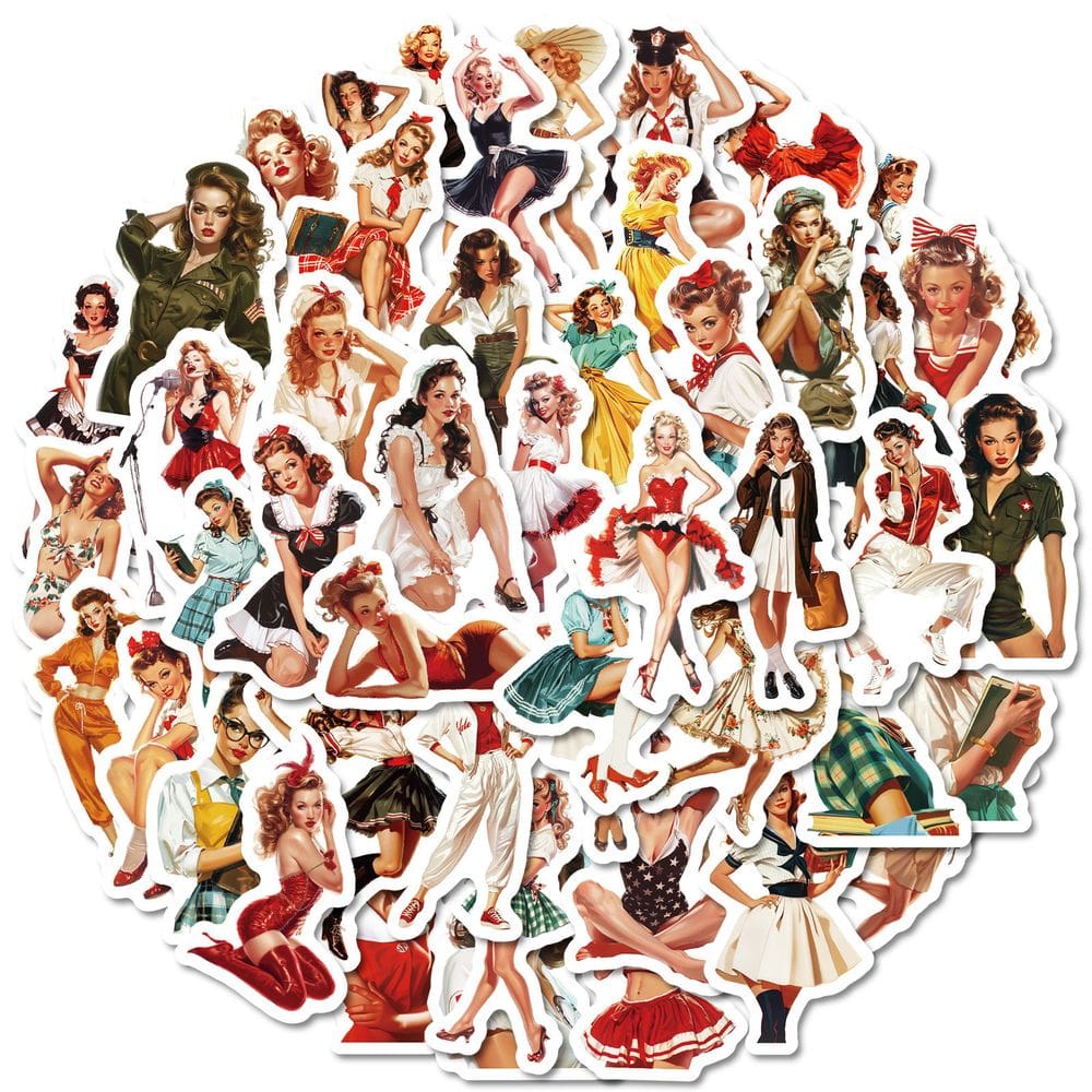 Adesivos vintage Pin-Up Girl 50 peças impermeáveis para adultos