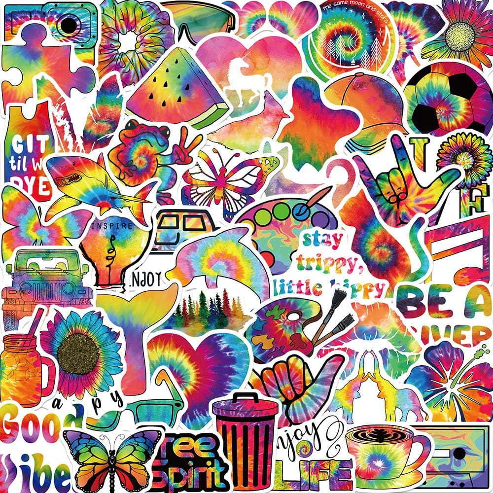 Pacote de adesivos Tie Dye, 50 unidades de decalques coloridos de grafite hippie
