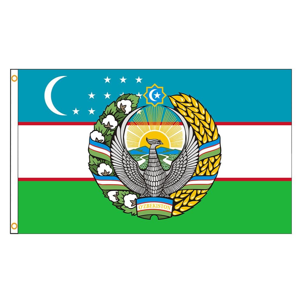 Bandeira de poliéster do Uzbequistão 90x150cm com emblema nacional