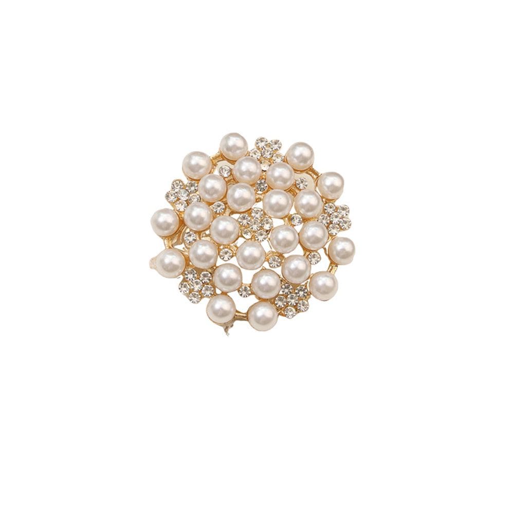 Broche Luxury Pearl Cluster com detalhes em strass, liga de 4 cm