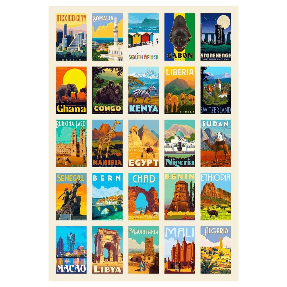 Pacote de adesivos World Landmark Retro Travel Poster, 50 unidades