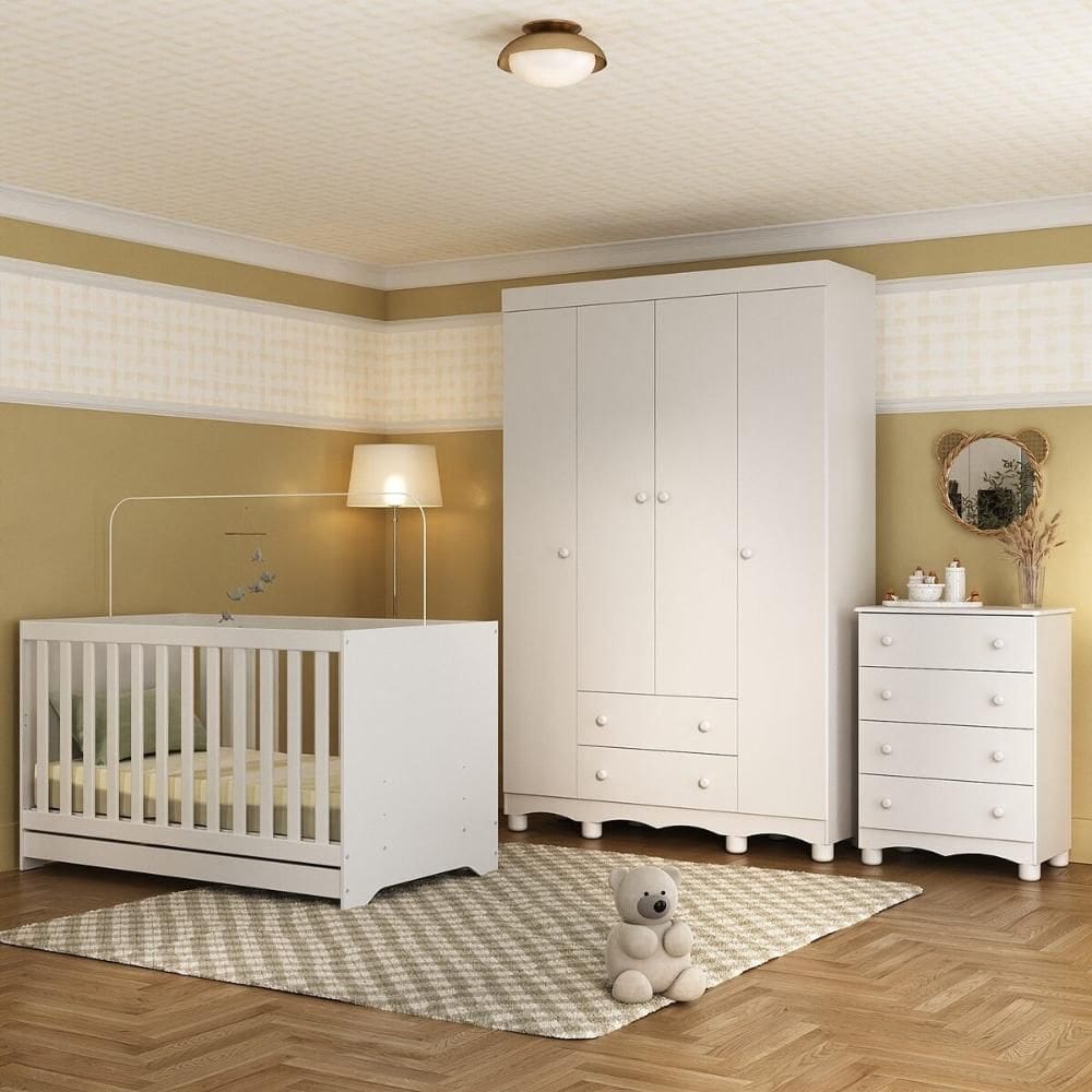 Quarto de Bebê Completo com Berço Americano 3 em 1 p/Colchão 130x70cm Dengo Multimóveis MP4588