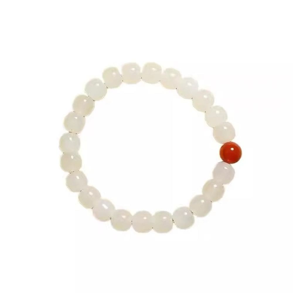 Pulseira de jade de nefrite branca natural para mulheres, miçangas de 6x7mm