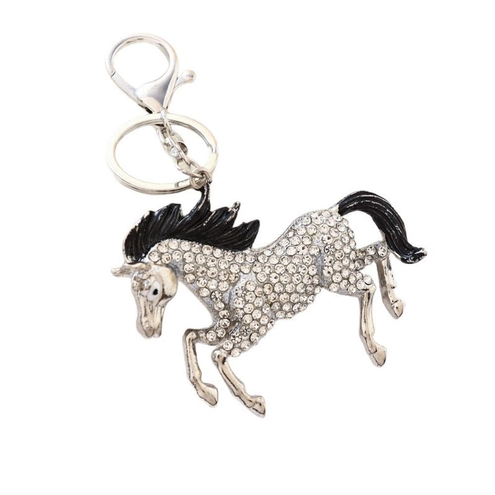 Chaveiro Cartoon Horse com detalhes de strass em liga prateada