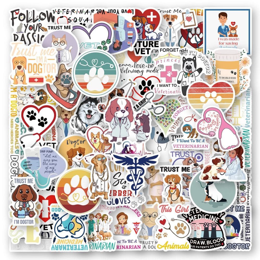 Adesivos Veterinary Animal Lovers, 60 peças de vinil impermeável