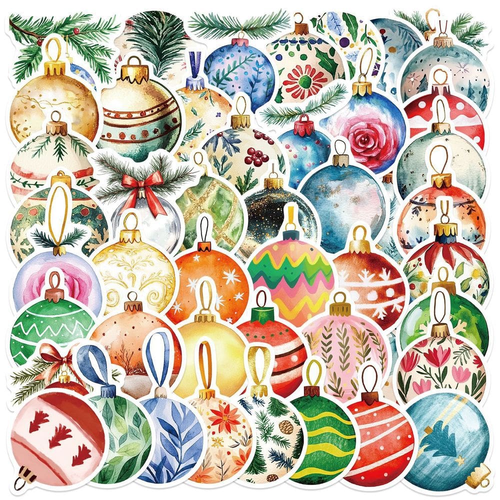 Pacote de adesivos de enfeite de Natal, 56 peças com design Bauble Ball