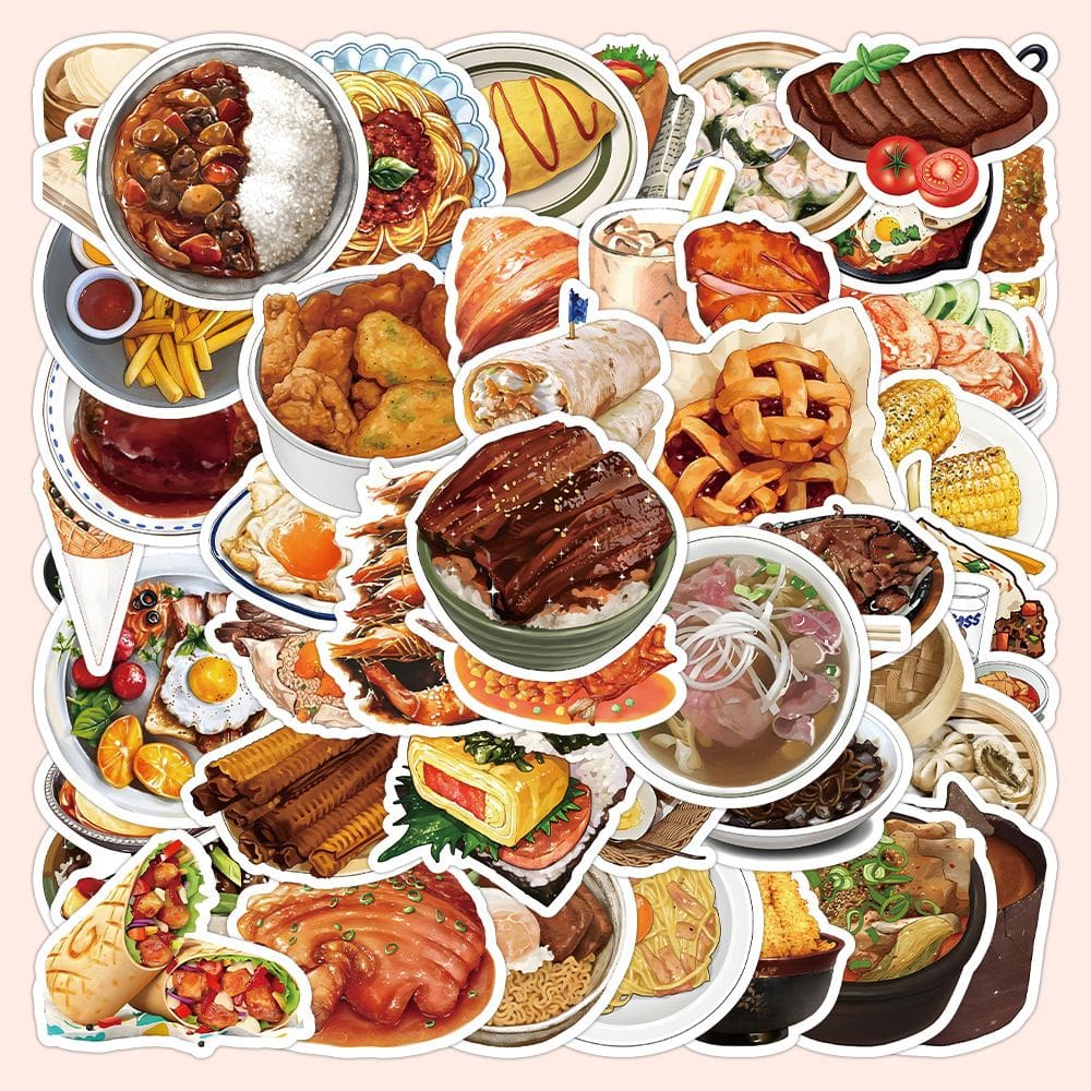 Pacote de adesivos Realistic Food, 60 unidades, pacote de vinil em estilo cartoon