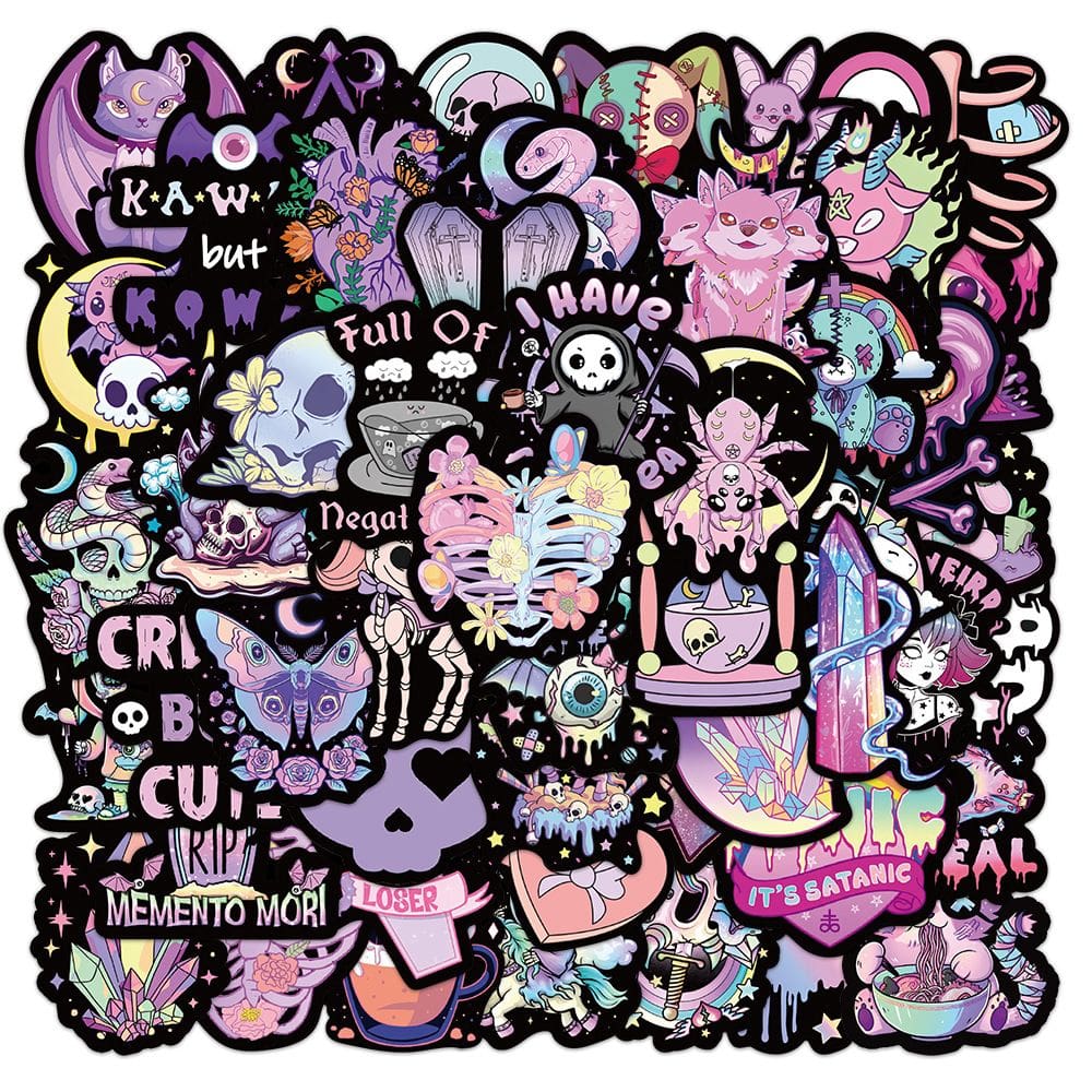 Pacote de adesivos Gothic Aesthetic Dark Cute Cartoon 56 unidades