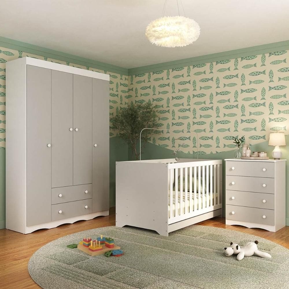 Quarto de Bebê Completo com Berço Americano 3 em 1 p/Colchão 130x70cm Realeza Multimóveis MP4587