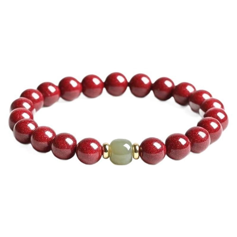 Pulseira Cinnabar com talão central de jade Hetian de 6 mm unissex