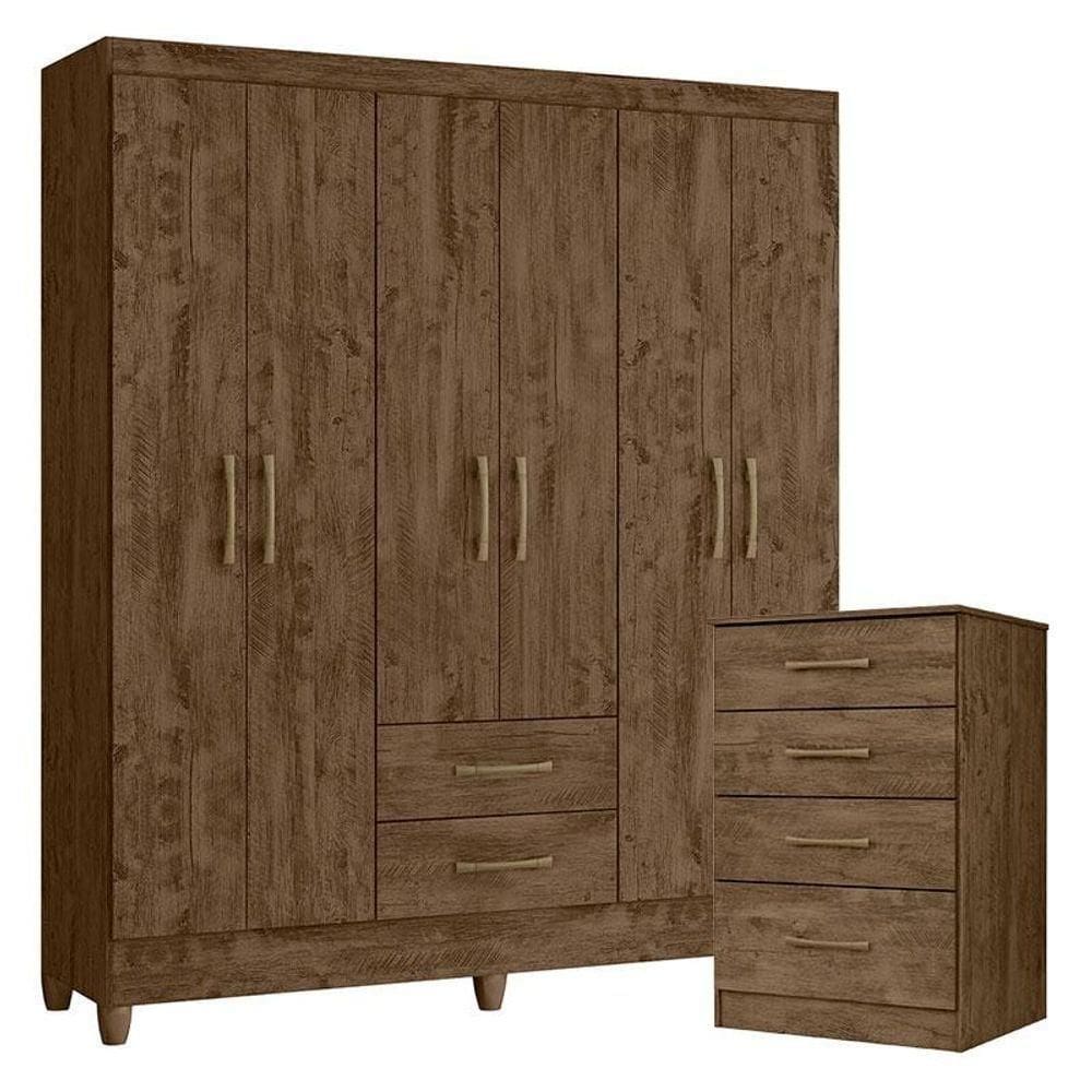 Guarda Roupa Casal Panamá E Cômoda Ms913 Castanho Wood - Moval