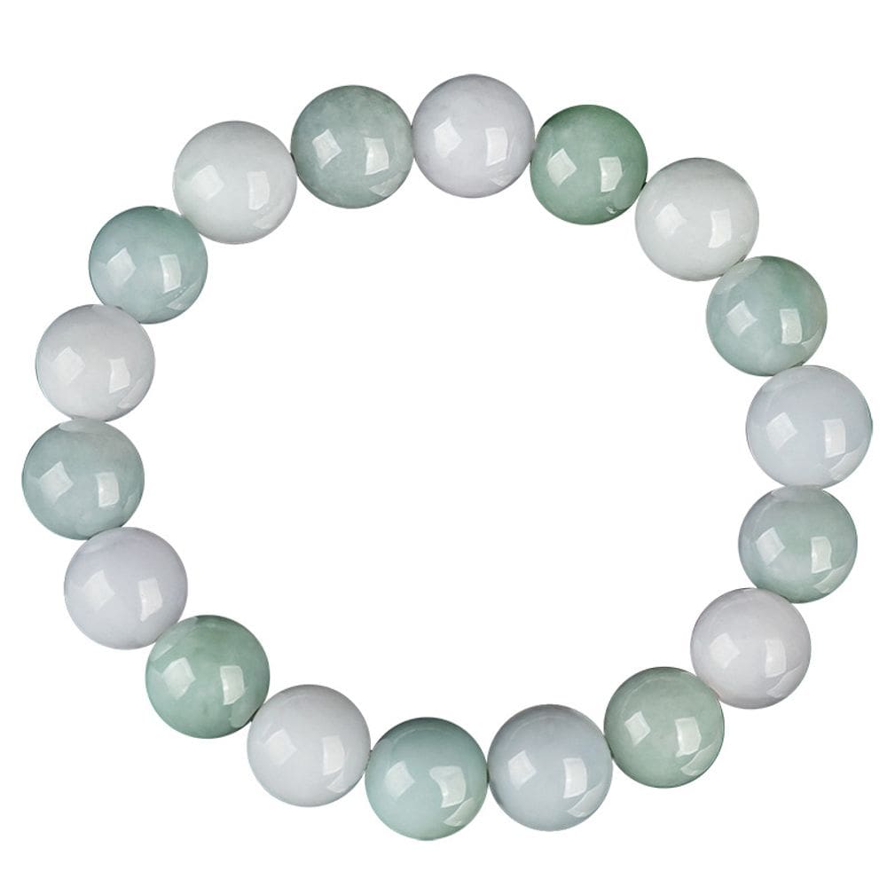 Pulseira natural birmanesa de jadeíte A-Grade 10 mm verde e branca