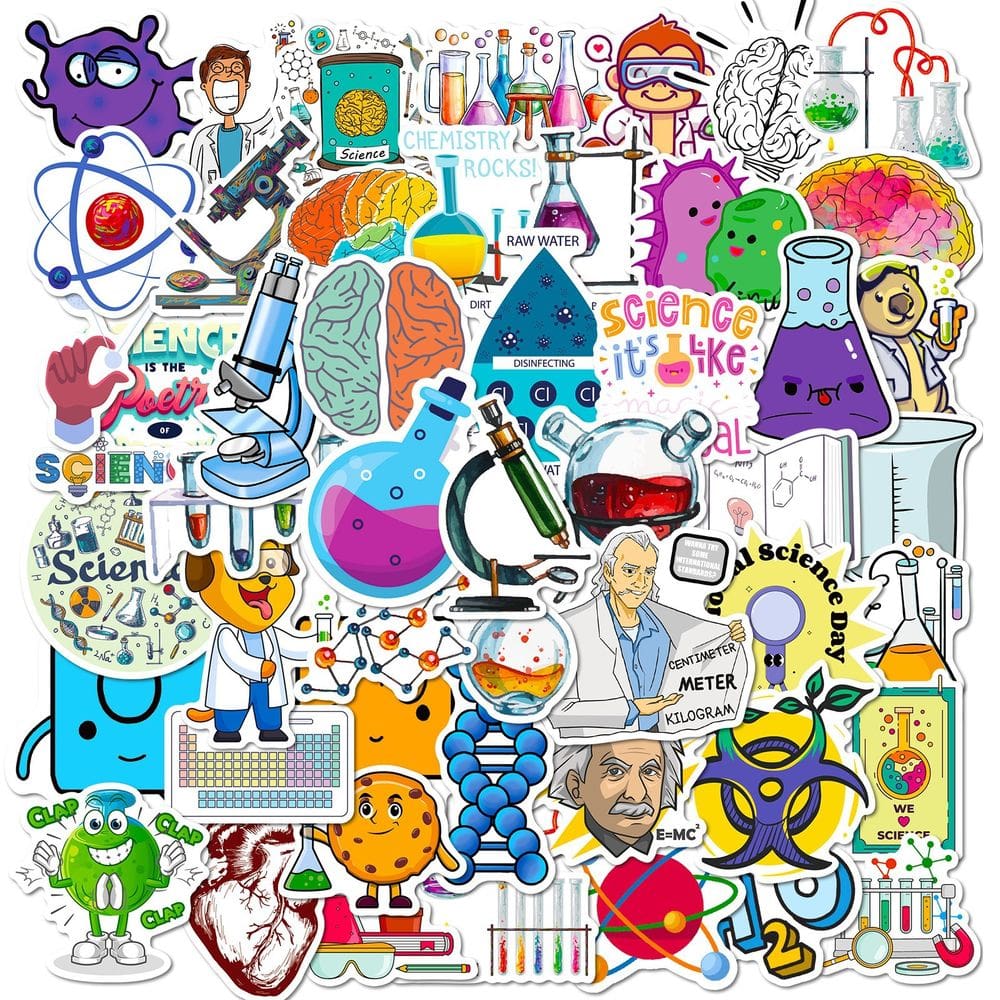 Conjunto de adesivos Science Lab, 50 unidades, Cute Cartoon Science Lab E