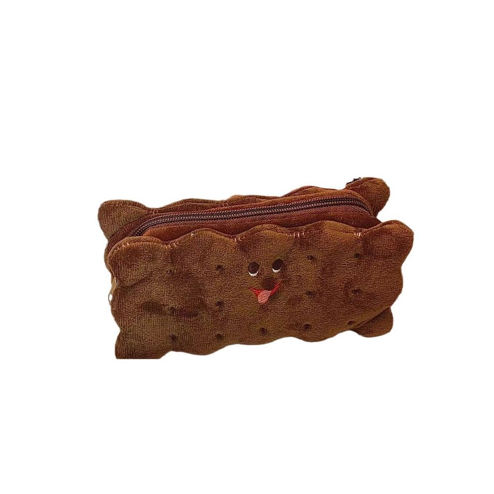 Estojo de lápis de pelúcia com design de biscoito de chocolate ao leite 10x6x20cm