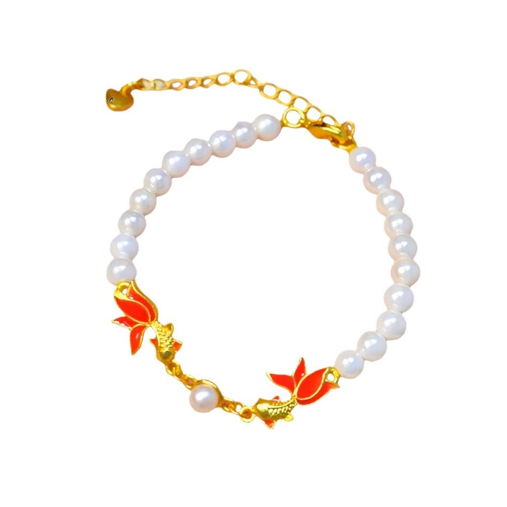 Pulseira banhada a ouro com esmalte Twin Fish Design para mulheres