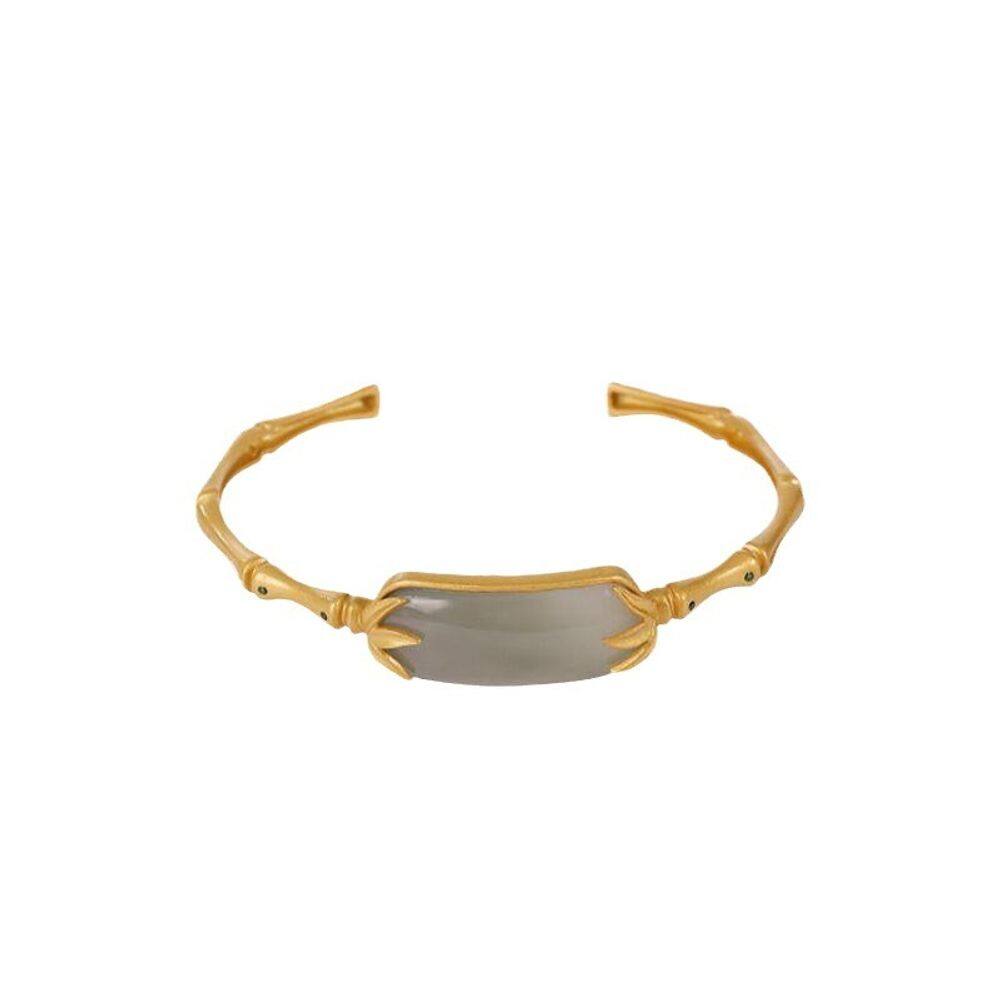 Pulseira vintage Bamboo Leaf 925 banhada a ouro para mulheres