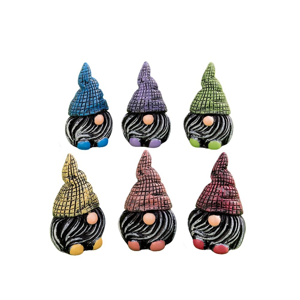 Conjunto de ornamentos de jardim com 6 estatuetas coloridas de gnomo de resina de 3,5 cm
