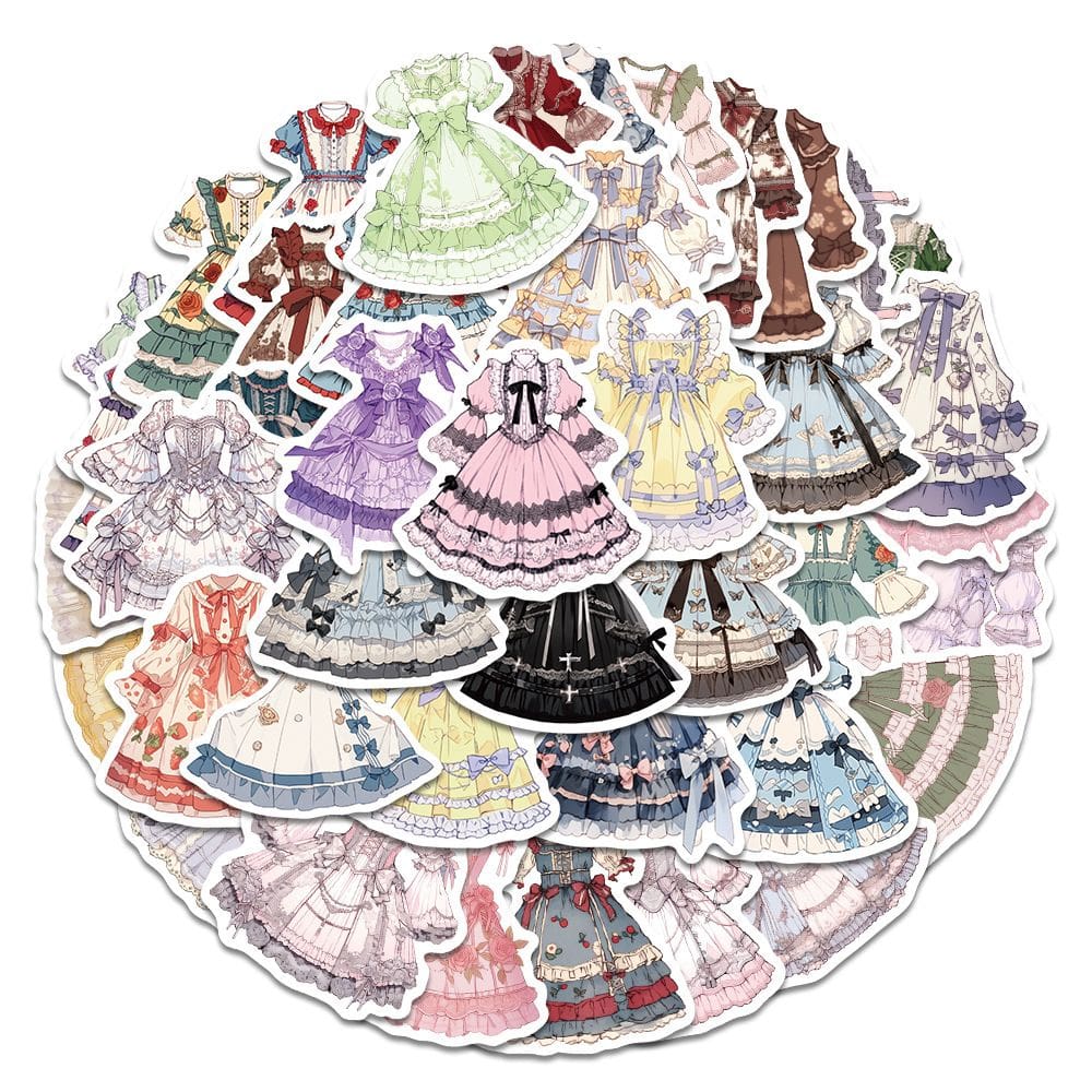 Pacote de adesivos: vestido Lolita, roupa moderna, vinil, 50 unidades
