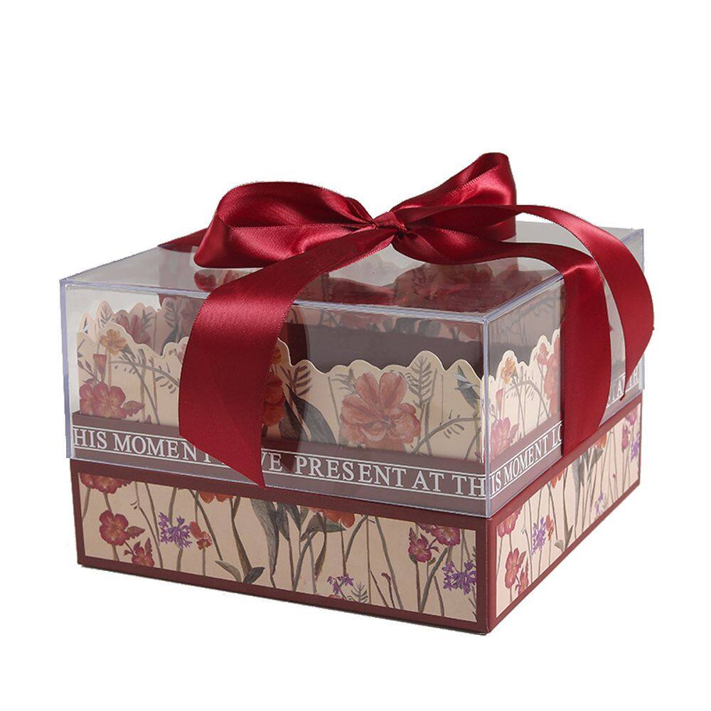 Caixa de presente acrílica vermelha elegante com design floral 9x14x9cm