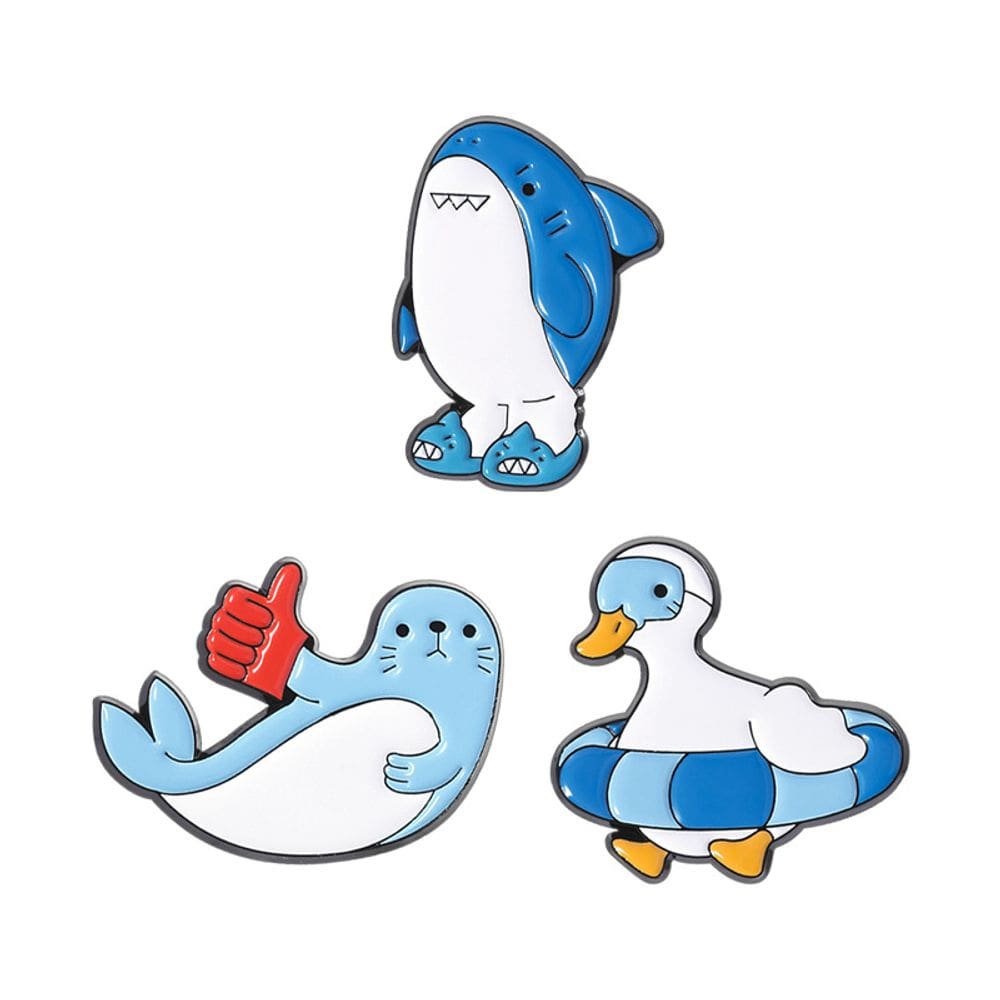 Conjunto de broches, desenho animado, animal marinho, tubarão fofo, foca