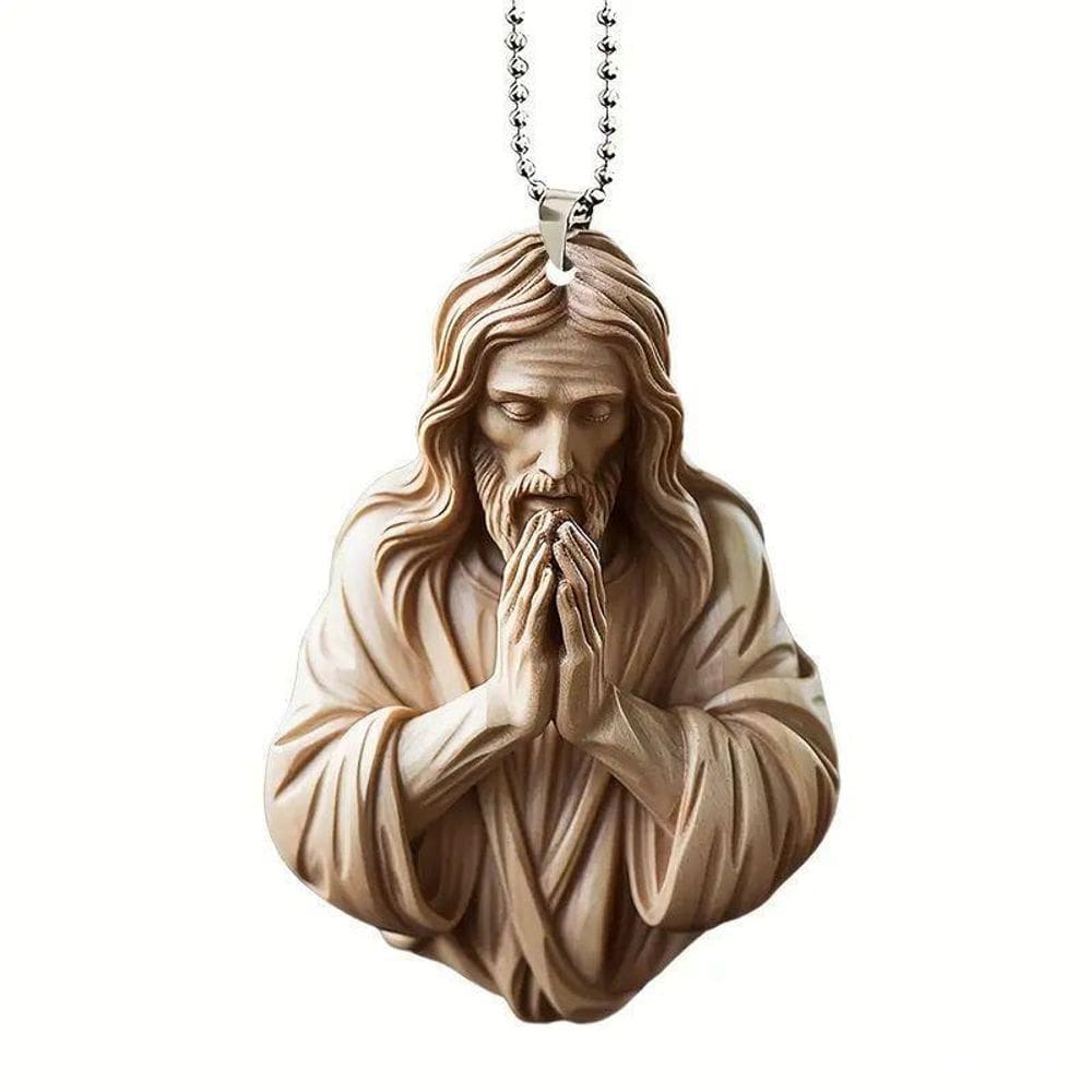 Chaveiro de oração religiosa em acrílico com figura de Jesus