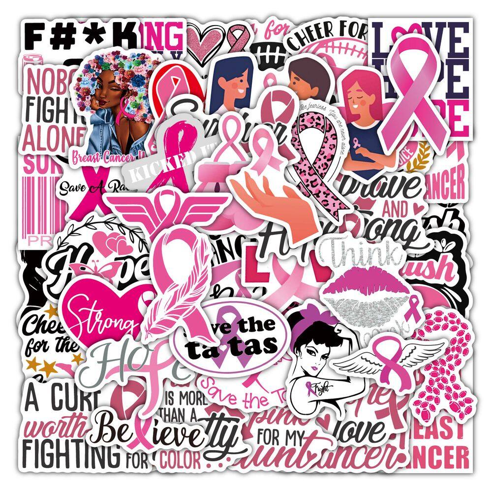 Pacote de adesivos Breast Cancer Awareness Pink Ribbon, 50 unidades