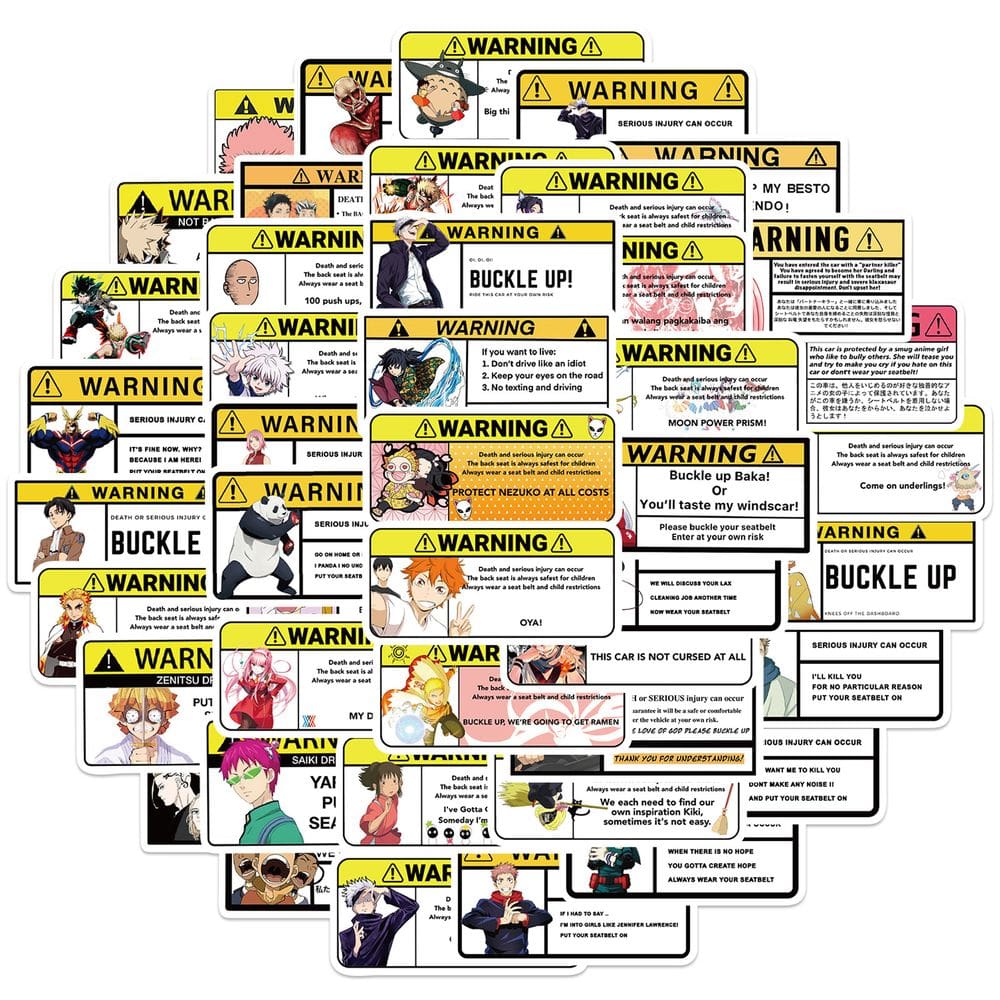 Adesivos Anime Warning, 50 unidades, impermeáveis e duráveis para bagagem
