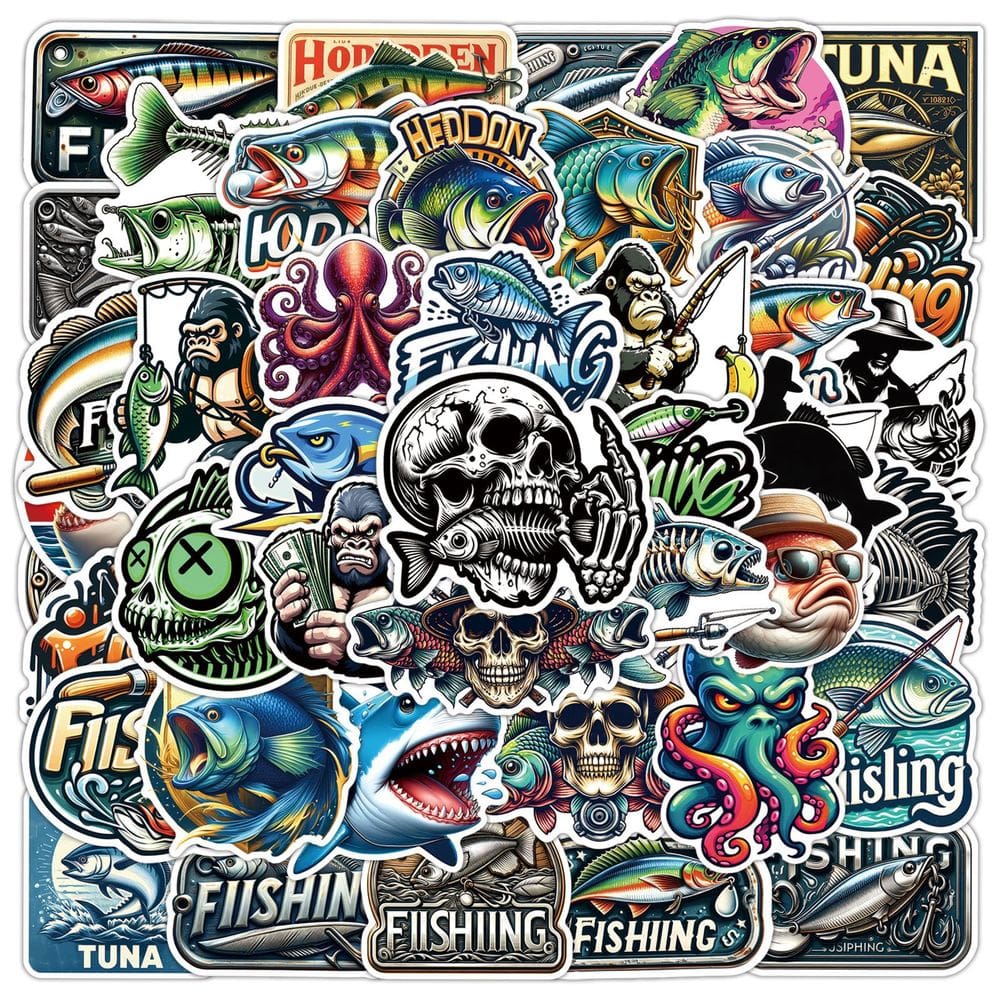 Pacote de adesivos de pesca, 50 peças de decalques de vinil para caixa de pesca