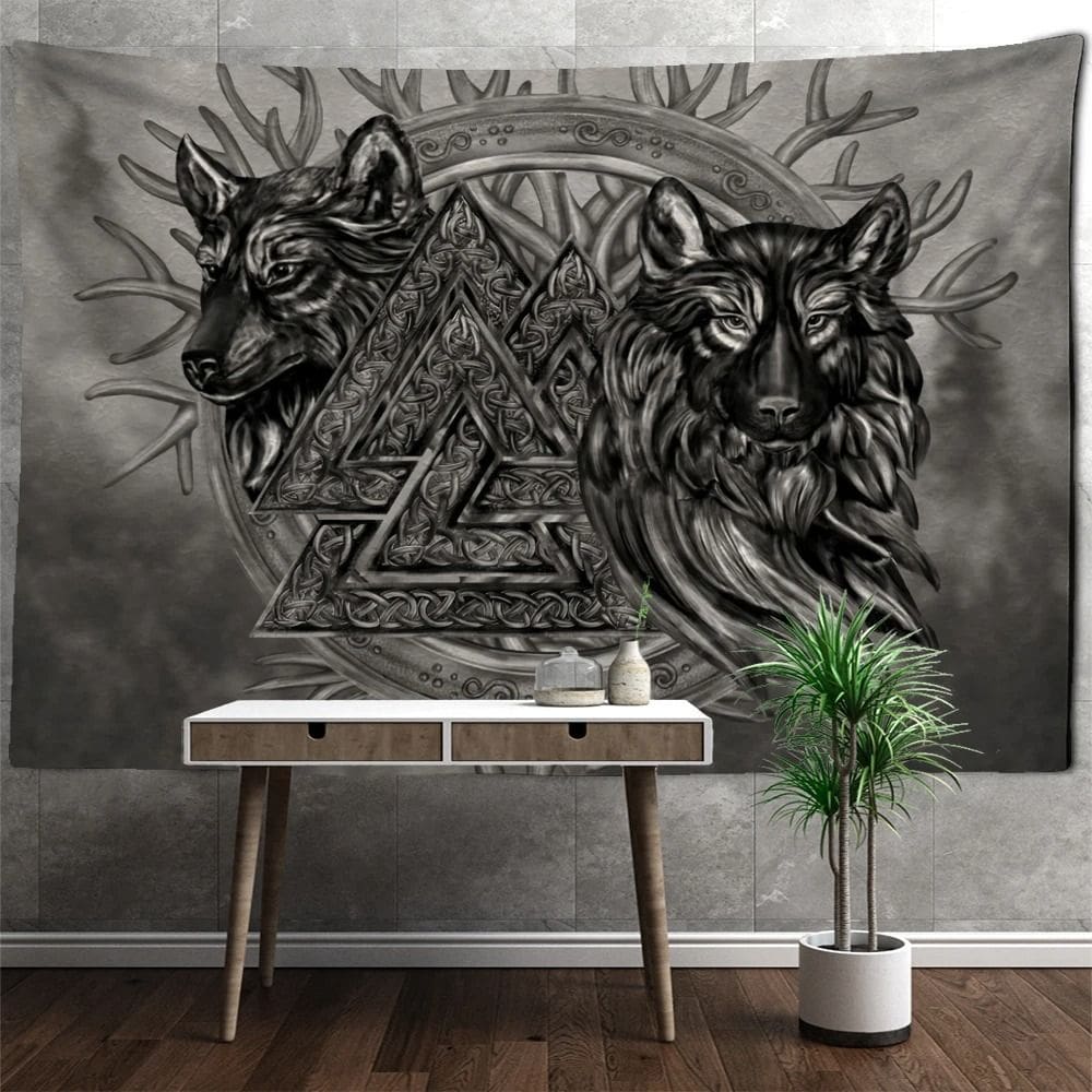 Tapeçaria para pendurar na parede Viking Wolves Norse Mythology 150x130cm