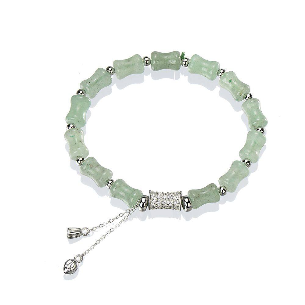 Pulseira Nephrite Bamboo para mulheres, S925 Silver Oriental Sty