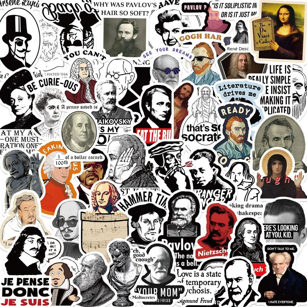 Pacote de adesivos Famous Thinkers, 50 unidades, tema de filosofia