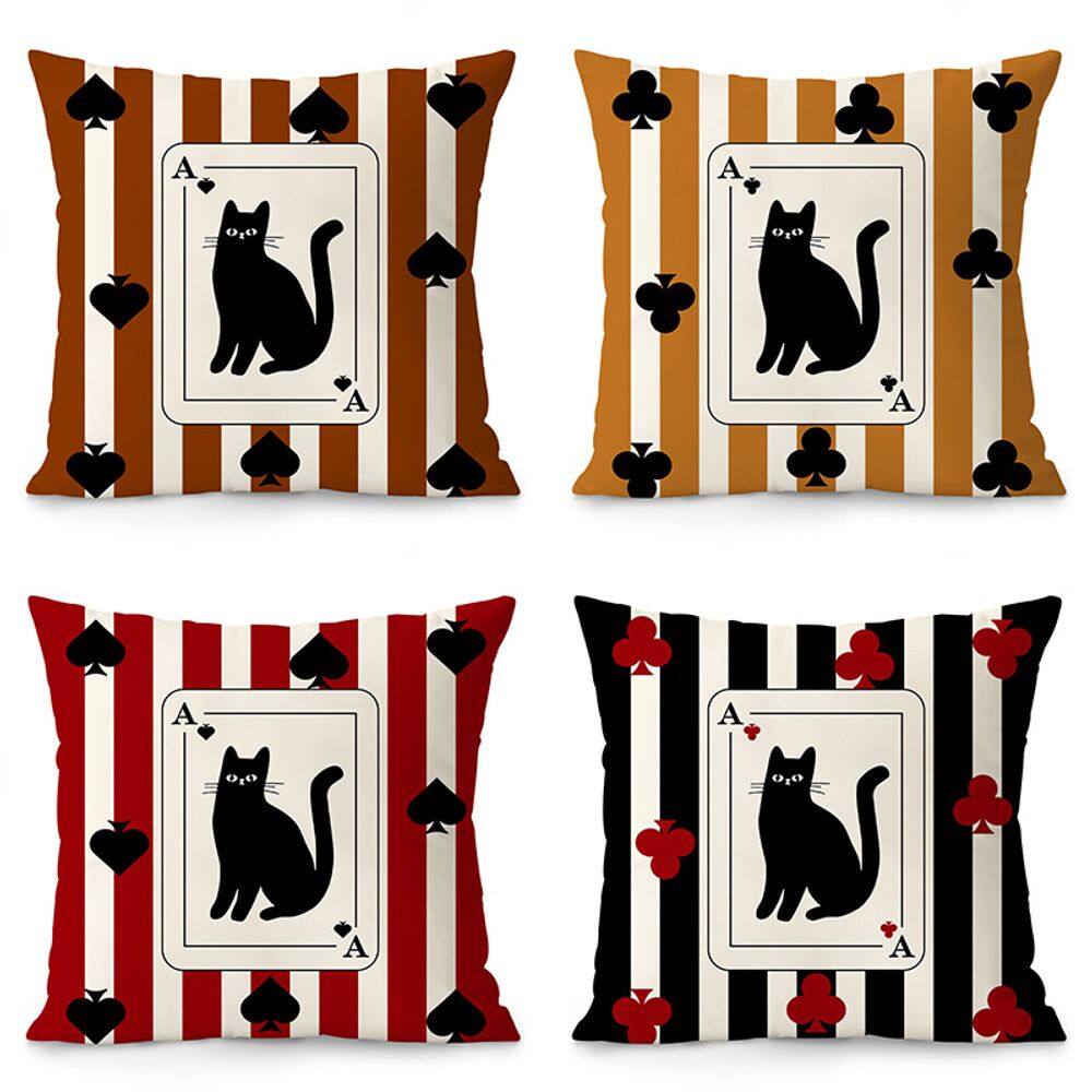 Conjunto de capas de almofada Poker Black Cat Plush 35 x 35 cm, 4 unidades
