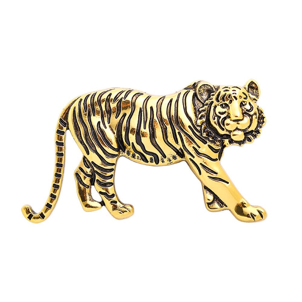 Broche Pin Vintage Tiger para homens em liga leve de 5,4 x 3 cm