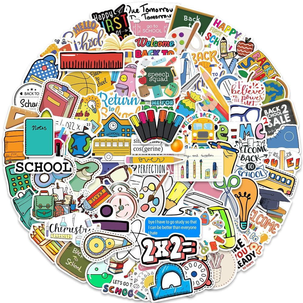 Pacote de adesivos Back to School, 100 unidades de vinil impermeável