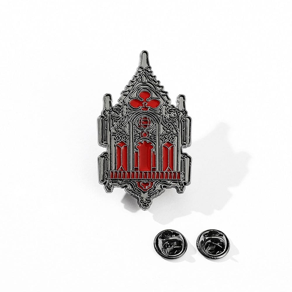 Broche Pin Gothic Cathedral Mysterious Alloy com esmalte vermelho