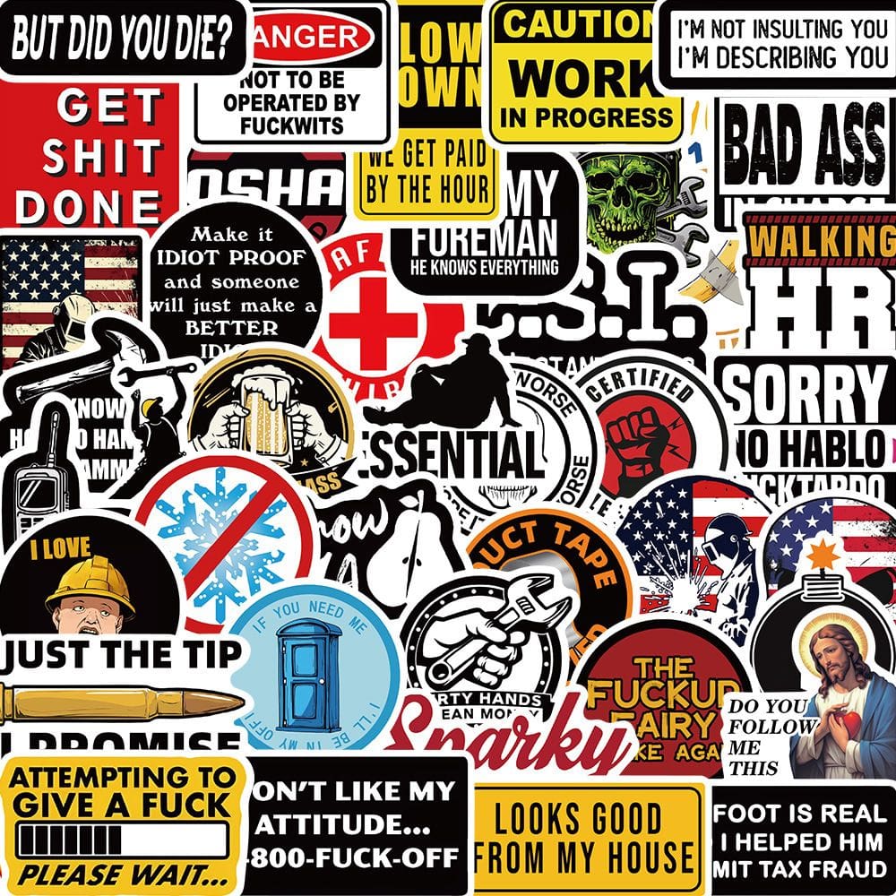 Pacote de adesivos Hard Hat, 50 peças de capacete de segurança engraçado em vinil