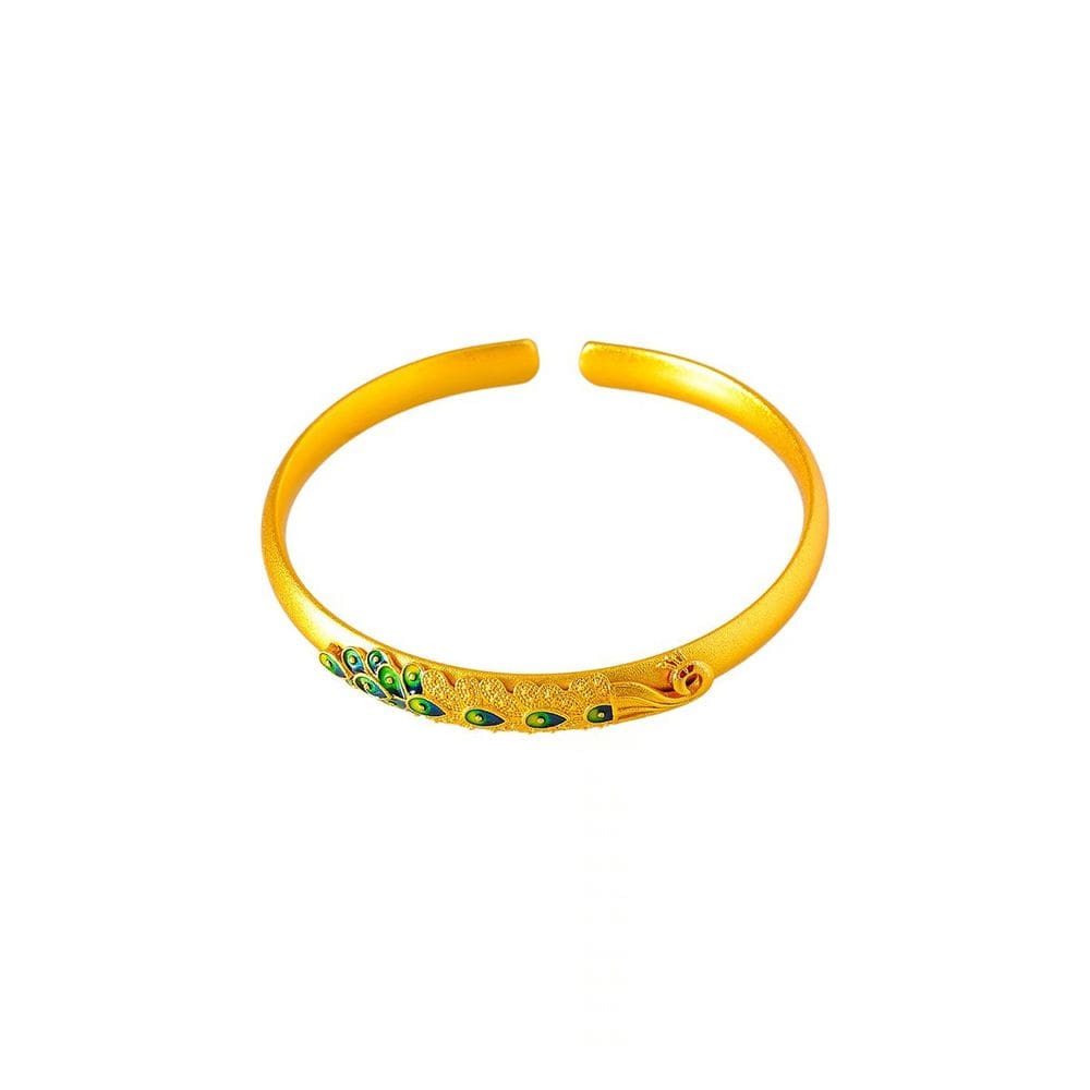 Pulseira Peacock Design, esmalte, manguito aberto para mulheres
