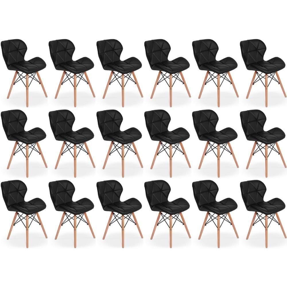 Kit 18 Cadeiras De Jantar Charles Eames Slim Wood Estofada - Preto