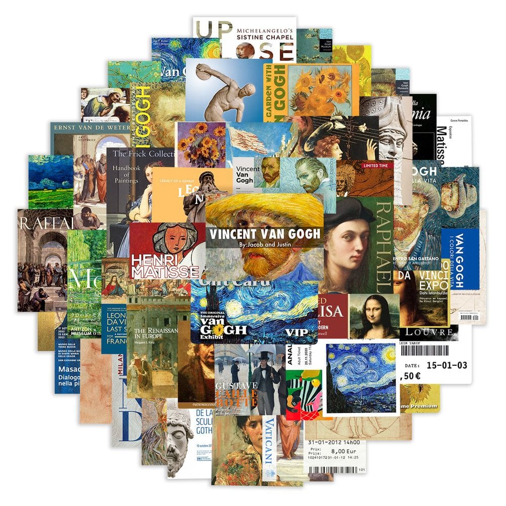 Pacote de adesivos Art Museum Ticket, vinil impermeável, 50 unidades