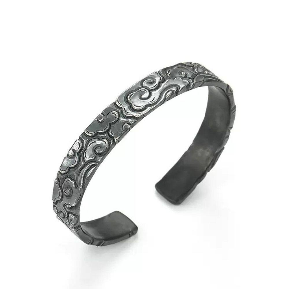 Pulseira 99 Silver Open Cuff Cloud Pattern para homens