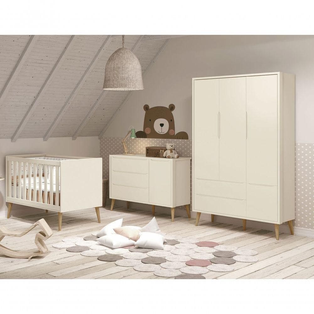 Jogo De Quarto Para Bebê Completo 3 Portas Théo New Areia Fosco Com Natural - Moveisaqui