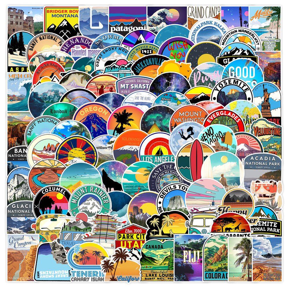 Pacote de adesivos para paisagens ao ar livre, 100 unidades de decalques de grafite