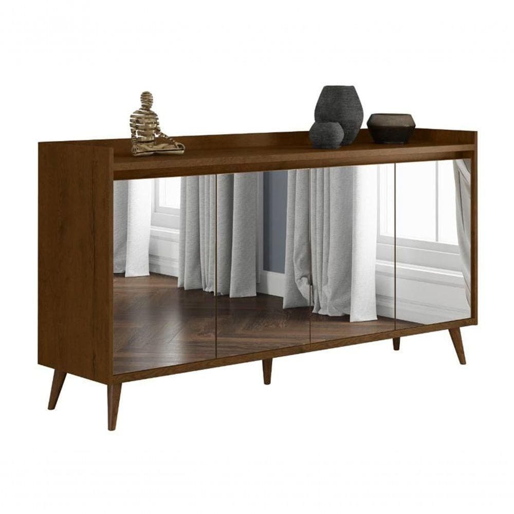 Balcao Buffet Retrô Com Espelho Delta 4 Portas Malbec - Moveisaqui