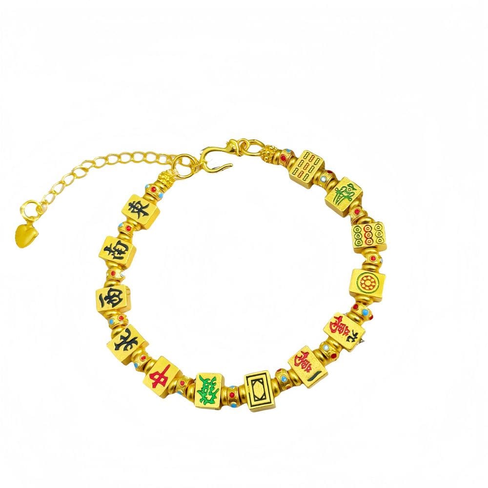 Pulseira Charm Banhada a Ouro com miçangas de azulejo de Mahjong para mulheres