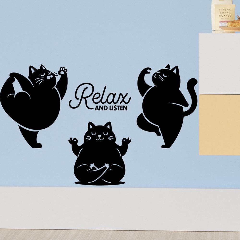 Adesivos de parede Yoga Cat Cartoon Black Cat PVC 29,5 x 29,5 cm