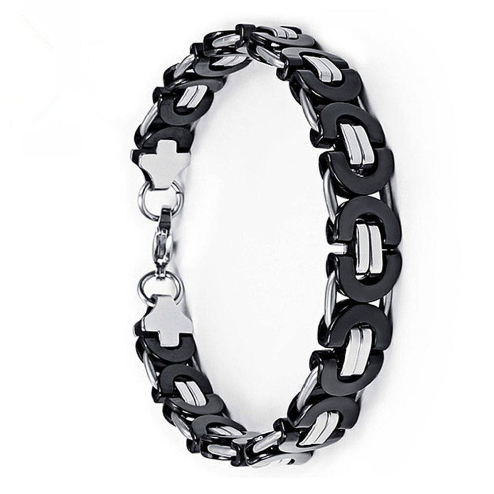 Pulseira de aço inoxidável bizantino para homens preta polida