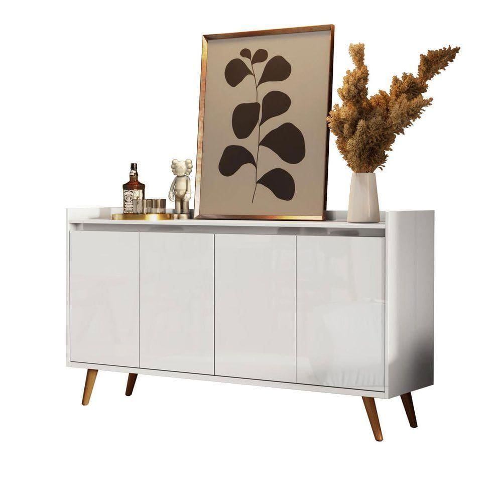 Buffet Aparador Retrô Delux 4 Portas Branco Gloss - Moveisaqui