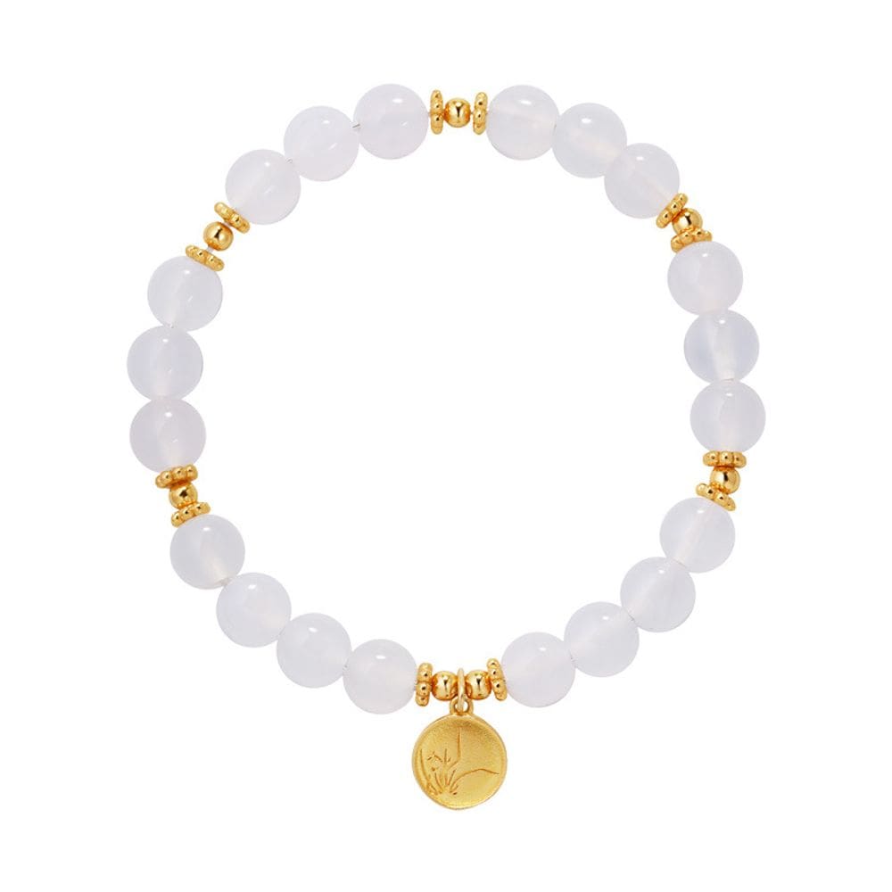 Pulseira de contas de jade brancas 7x8mm com orquídea prateada S925