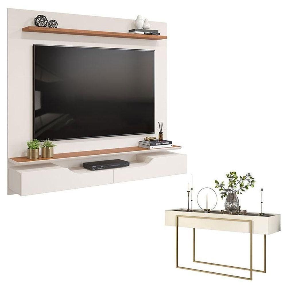 Painel Para Levi Off White Freijó E Aparador Para Sala Pilar Off White - Dj Móveis